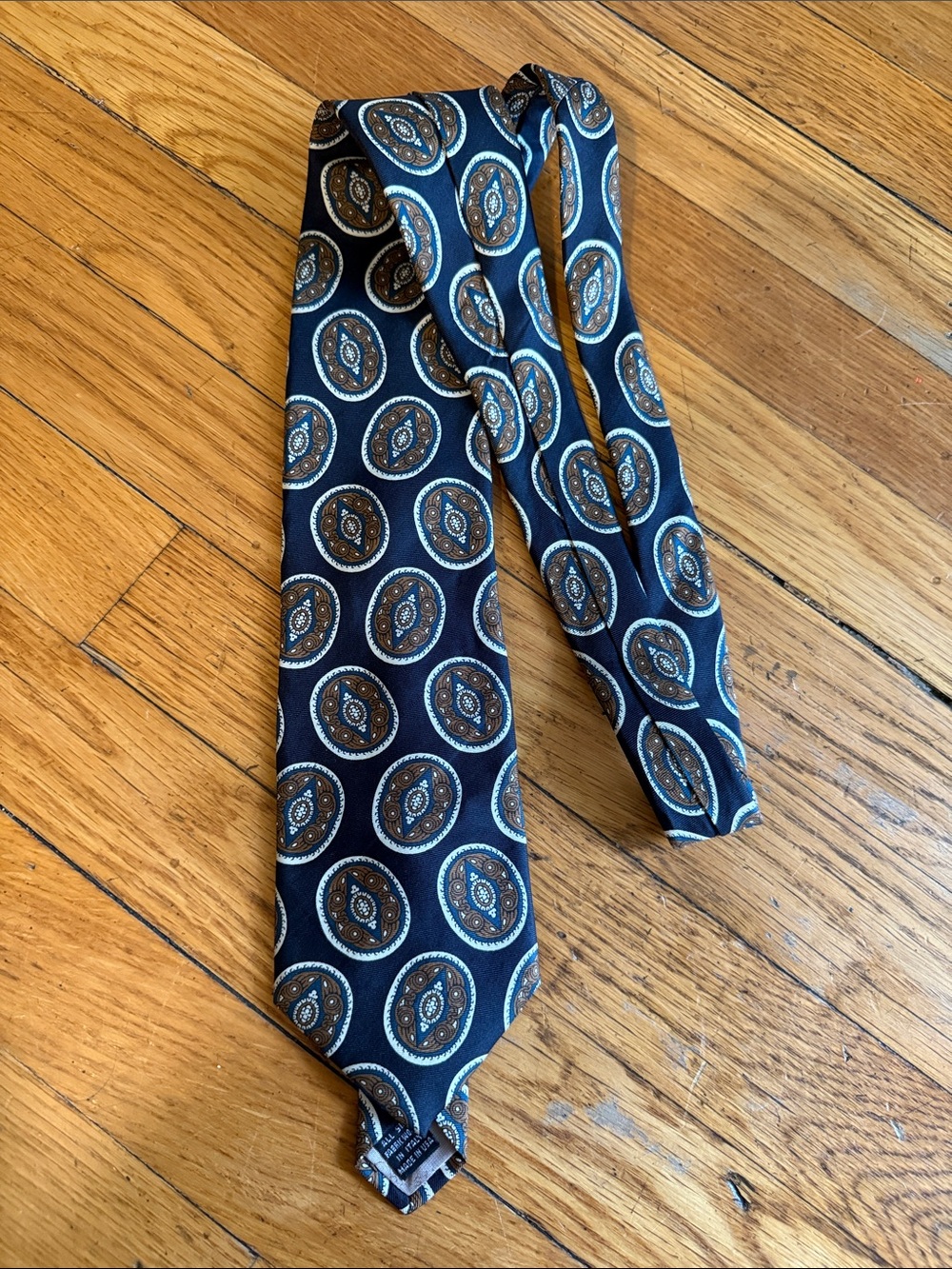 Christian Dior vintage Silk Paisley Medallion Tie in Navy and Brown